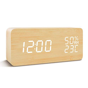 Tanouve Sveglia LED in Legno, Wood Cube da Tavolo Digitale, 3 legno - Ilgrandebazar