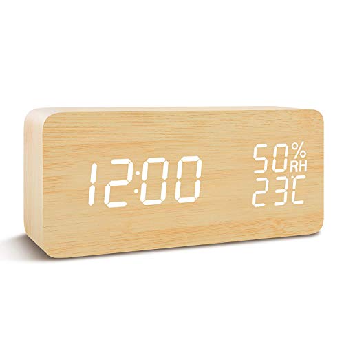 Tanouve Sveglia LED in Legno, Wood Cube da Tavolo Digitale, 3 legno - Ilgrandebazar