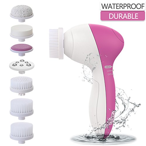 Pixnor [aggiornato] 7 en 1 impermeabile Spazzola Pulizia per Viso Rosa Rossa