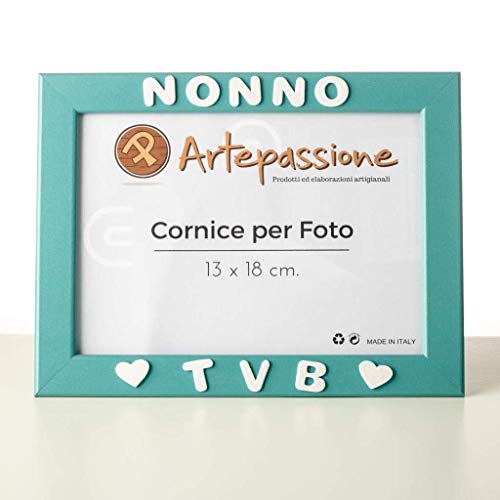 Cornici Celeste per foto in legno con la scritta Nonno TVB e decorata con...