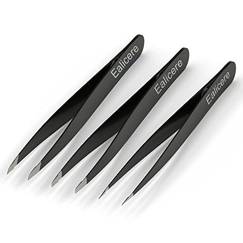 3 Pinzette per Sopracciglia, Acciaio Inossidabile, Oblique Appuntite Piattee...