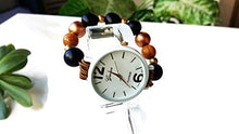 Carica l&#39;immagine nel visualizzatore di Gallery, Orologio da polso donna elasticizzato Bracciale perle Legno Bianco Nero... - Ilgrandebazar