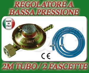 REGOLATORE BASSA PRESSIONE CUCINE STUFE BARBECUE GAS + 2M DI TUBO + 2...