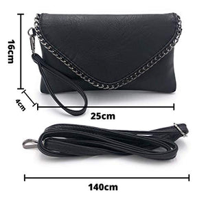 ELIOX - Pochette Donna Elegante con Catena e Tracolla in Morbida Pelle Nero