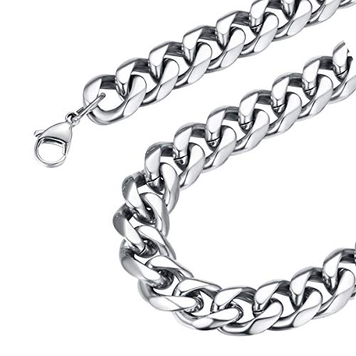 FOCALOOK Collana da Uomo 3 6 9 12 mm Larghezza Catena Cubana Argento-12mm - Ilgrandebazar