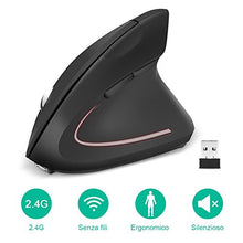 Carica l&#39;immagine nel visualizzatore di Gallery, GHB Mouse Verticale Wireless Ergonomico Ricaricabile 6-Tasti Nero
