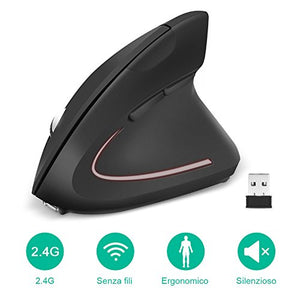 GHB Mouse Verticale Wireless Ergonomico Ricaricabile 6-Tasti Nero