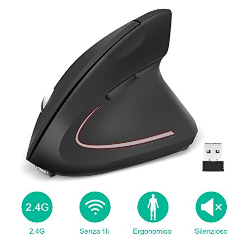 GHB Mouse Verticale Wireless Ergonomico Ricaricabile 6-Tasti Nero