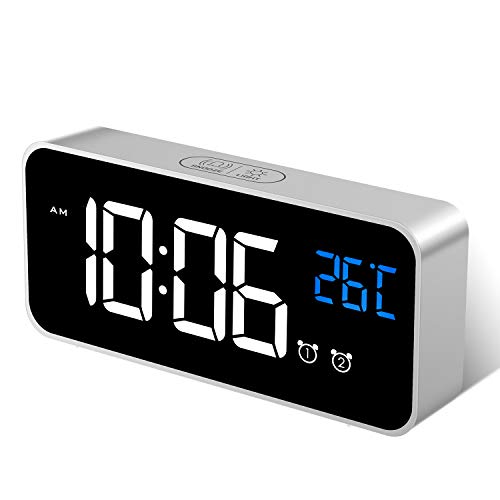 MOSUO Sveglia Digitale, da Comodino Orologio con Temperatura Argento