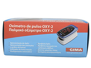 Gima SATURIMETRO OXY-2, Pulsoximetro da Dito, Portatile, Professionale, Rileva Saturazione e Battito, 2 Pile AAA incluse, Allarmi Visivi e Acustici, Display LED, Lingue GB, FR, IT, ES, PT