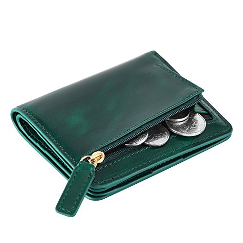 Kattee Portafoglio Donna Pelle, Portamonete Tasca con Cerniera, Verde