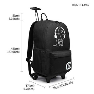 Kono Zaino Trolley per Scuola Impermeabile Ruote Rotolamento Removibile Nero