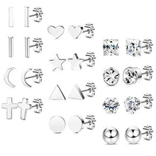 Carica l&#39;immagine nel visualizzatore di Gallery, Sailimue12 Pairs Orecchini in Acciaio Inossidabile Set per Donna Tono Argento