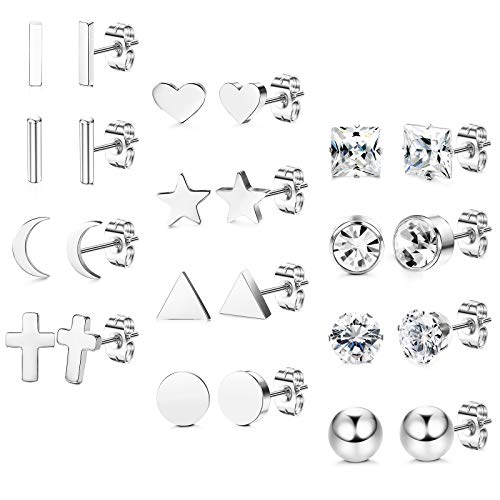 Sailimue12 Pairs Orecchini in Acciaio Inossidabile Set per Donna Tono Argento