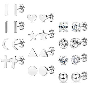 Sailimue12 Pairs Orecchini in Acciaio Inossidabile Set per Donna Tono Argento