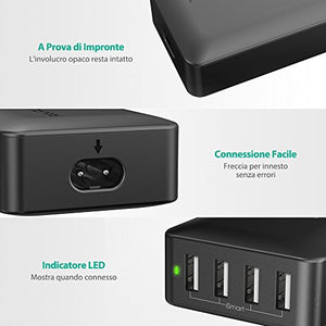 RAVPower - Caricatore da Muro RAVPower, 4 Porte USB (40W/8A Max, 2.4A Nero - Ilgrandebazar
