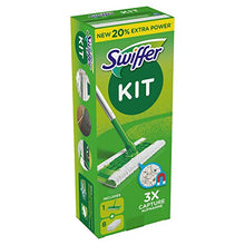 Carica l'immagine nel visualizzatore di Gallery, Swiffer Starter Kit Scopa con 1 Manico + 8 Panni di Ricambio, per Catturare e Intrappolare la Polvere