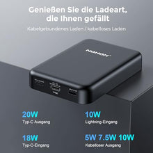 Carica l&#39;immagine nel visualizzatore di Gallery, NOHON Wireless Power Bank Magnetico 10000mAh: Caricabatterie Portatile Powerbank | Batteria Esterna con PD 20W USB-C Ricarica | Compatibile con iPhone 15 14 13 12 Mini Pro Pro Max | Nero