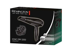 Remington Asciugacapelli Professionale con Ioni, Phon Ionic Dry 2200W, accessori 1 concentratore ed 1 diffusore inclusi, 3 temperature, D3198, [Esclusiva Amazon]