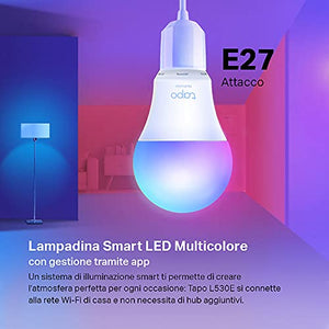 TP-Link Tapo L530E Lampadina WiFi Intelligente LED Smart Multicolore, E27, Compatibile con Alexa e Google Home, 806 lumen, 9W(Equivalente 60 W), Senza hub richiesto, Controllo Remoto tramite APP Tapo