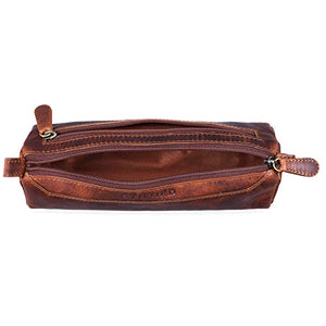 STILORD 'Jim' Astuccio portapenne in pelle con due cerniere Kara - Cognac