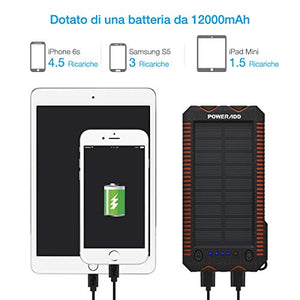 POWERADD Powerbank Solare Apollo2 Caricabatteria Portatile Batteria 12000mAh