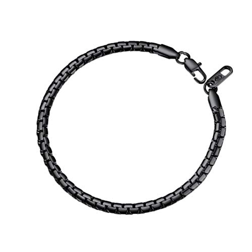 PROSTEEL Uomo Bracciale a Catena Veneziana Scatola Piatta Tonda, 4 Mm - Nero - Ilgrandebazar