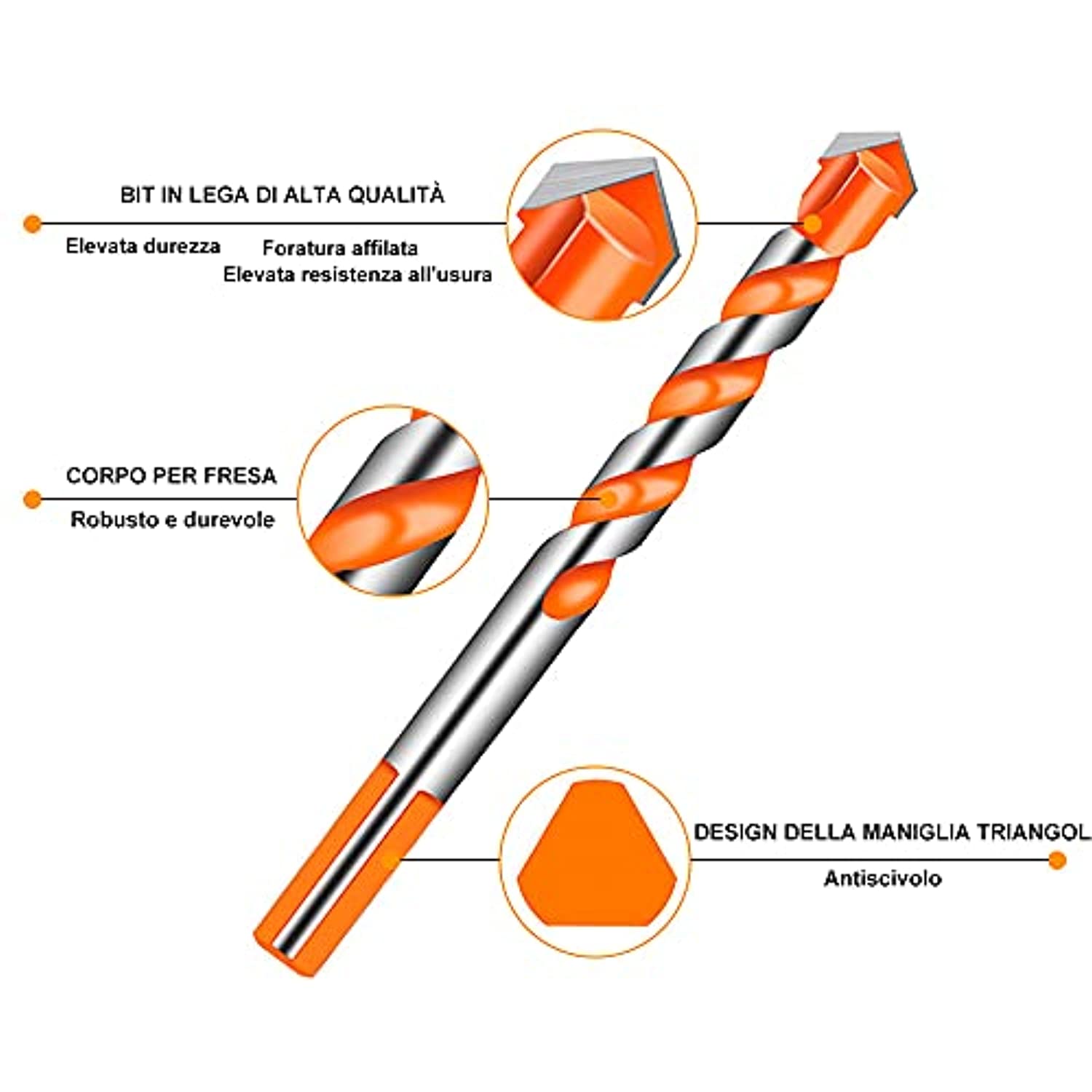 Set 10 Punte Da Trapano Da 6 Mm - Per Ceramica, Cemento, Vetro, Legno - Con Custodia - Foto 6