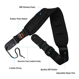 Tracolla Imbottita in Neoprene SBR per Chitarra/Basso Con Inserto Nero-M - Ilgrandebazar