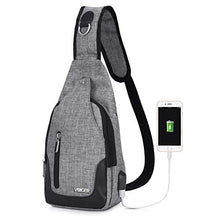 Carica l'immagine nel visualizzatore di Gallery, VBIGER Zaino a tracolla in tela ricaricabile USB casual Grigio