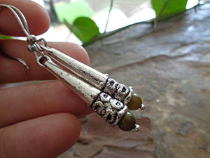 ✿ SENAPE - PERLA OLIVA E MANICHE LUNGHE ETHNO ROBUSTE ✿ orecchini in argento...