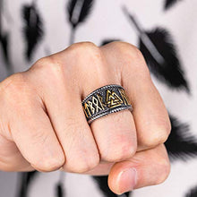 Carica l&#39;immagine nel visualizzatore di Gallery, Valily Anello Vichingo Runa con Valknut Acciaio Oro E Argento - Ilgrandebazar