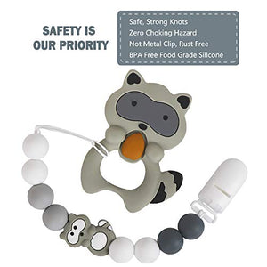 Catenella Portaciuccio Catena Bambino Ciuccio Clip Procione Grigio Verde - Ilgrandebazar