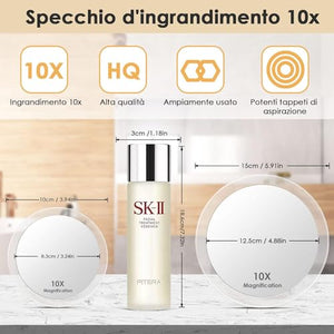 Auxmir Specchio Ingranditore 10X con 3 Ventose, Specchio Trucco 15M, Specchio Cosmetico Adatto per Trucco Precisa, Depilare Sopracciglia, Pinzare, Eliminare Punti Neri, Ideale per Casa e Viaggio