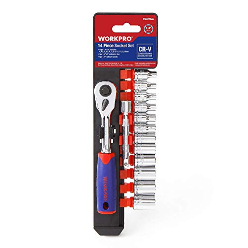 WORKPRO Chiavi a Bussola 1/4’’ Set 14 Pezzi Cricchetto con Sgancio Rapido in...