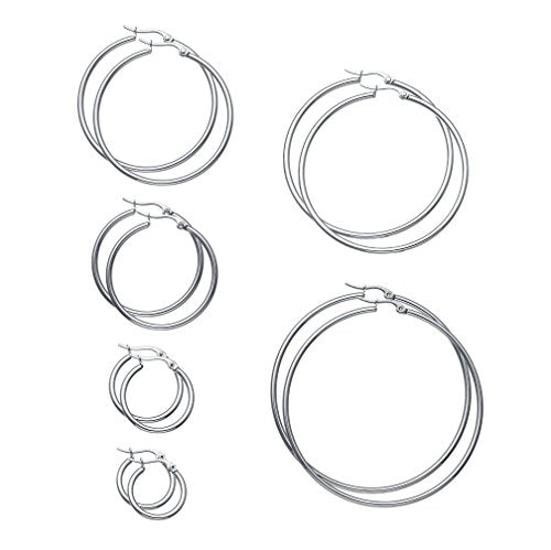 Sailimue 6 Paia Orecchini a Cerchio Acciaio Inox A 6 Di Color Argento