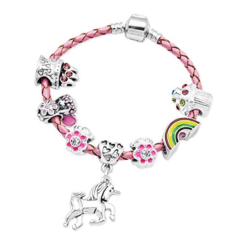 Braccialetto in pelle rosa da ragazza con charm e inserto a forma di... - Ilgrandebazar