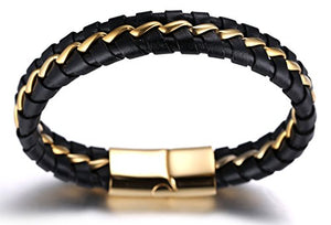Halukakah ● Onore ● Bracciale Uomo in Vera Pelle Cuoio con Catena Titanio... - Ilgrandebazar