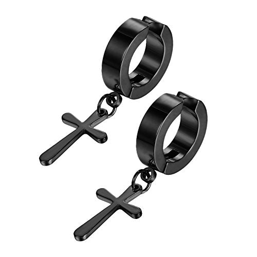 JewelryWe Gioielli Orecchini da Uomo Donna Unisex Senza Buco in Acciaio Nero - Ilgrandebazar