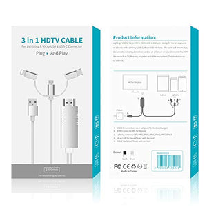 Ozvavzk Phone Cavo Adattatore a USB+Type c+Fulmine a HDMI 3 in 1