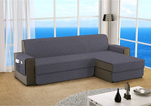 Carica l&#39;immagine nel visualizzatore di Gallery, Copridivano con Penisola 3 Posti (L 250 CM) Destra/Sinistra Universale Reversibile Impermeabile, Copridivano Chaise longue Antigraffio, Copridivano Angolare con Tasche Portaoggetti - Grigio Scuro