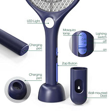 Carica l&#39;immagine nel visualizzatore di Gallery, CONOPU Racchetta Zanzare Elettrica, 4000V Zanzare Elettrico, USB Base di Ricarica, Ricaricabile antizanzare, LED, 3 Strati Protezione Maglia, Antizanzare, Efficace Contro Zanzare, Blu