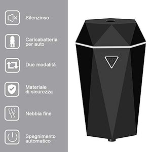 Rovtop Mini USB Diffusore Auto Umidificatore ultrasonico di Nero