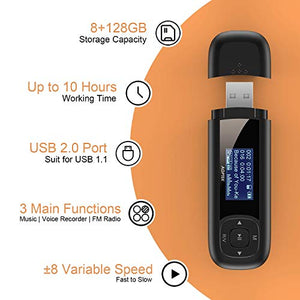 AGPTEK - Lettore MP3 Bluetooth, 16 GB, con funzione orologio USB Noir U3