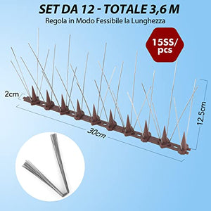 Dissuasori per Piccioni Inox, 3.6 Metri Spuntoni anti Uccelli, Anti Piccioni Balcone Repellente Piccioni per Spaventare Piccioni, Corvi, Passeri, Gatti, Protezione del Giardino - Marrone