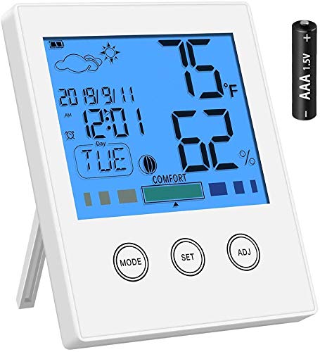 Termometro E Igrometro Digitale LCD Per Interni Con Sveglia, Display Chiaro, Letture In °C/°F E Memoria Min/max, Alimentato A Batteria AAA