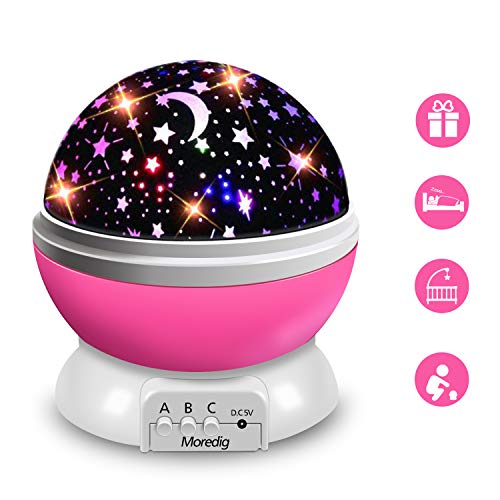 Moredig - Lampada Proiettore Stelle Bambini, Luce Notturna Bambini con 8 Rosa