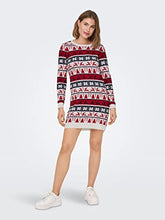 Carica l'immagine nel visualizzatore di Gallery, ONLY Women's ONLXMAS Comfy Deer L/S KNT Dress, Cloud Dancer/Pattern:W.Night Sky/Chilli Pepper, S (3er Pack)