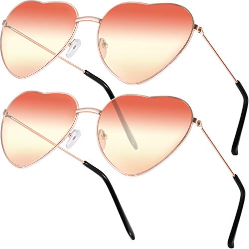 2 Paia Hippy Occhiali a Forma di Cuore Gradiente Lente Rossa E Gialla - Ilgrandebazar