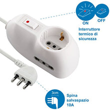 Carica l&#39;immagine nel visualizzatore di Gallery, Electraline 62033 Multipresa 3 posti 1 schuko + 2 bivalenti 3m, Bianco